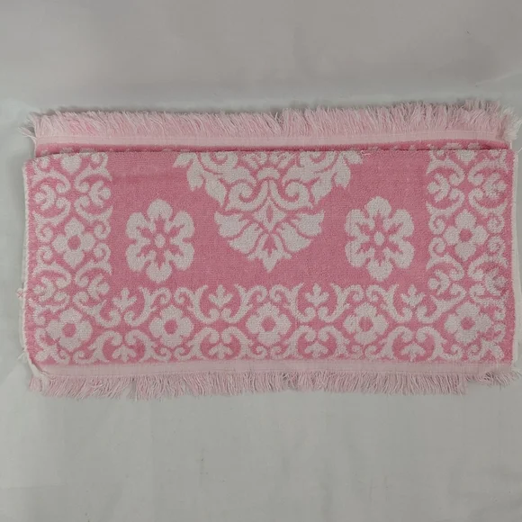 Vintage 80s St Marys Pink And White Floral Cotton Towels Set Of 2 - Picture 4 of 8